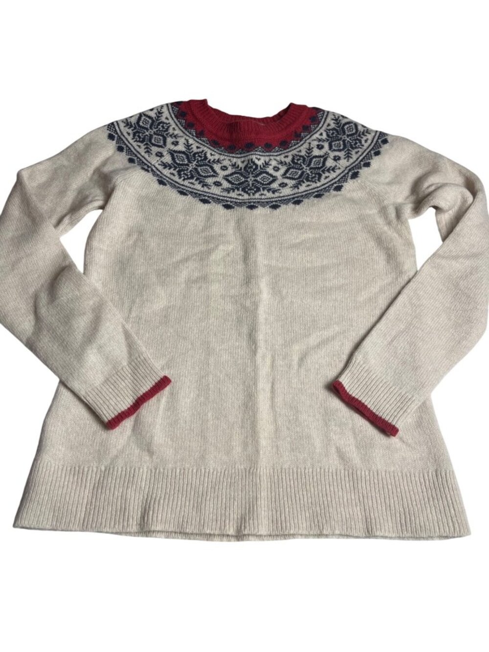 Tabitha Webb Fair Isle Knit Wool Blend Pullover Sweater Womens S Tan Blue Red